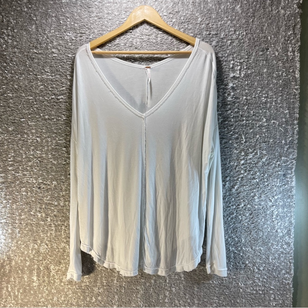 Free People Top Women X-Small White Moonshine Tunic Long Sleeve V Neck Casual